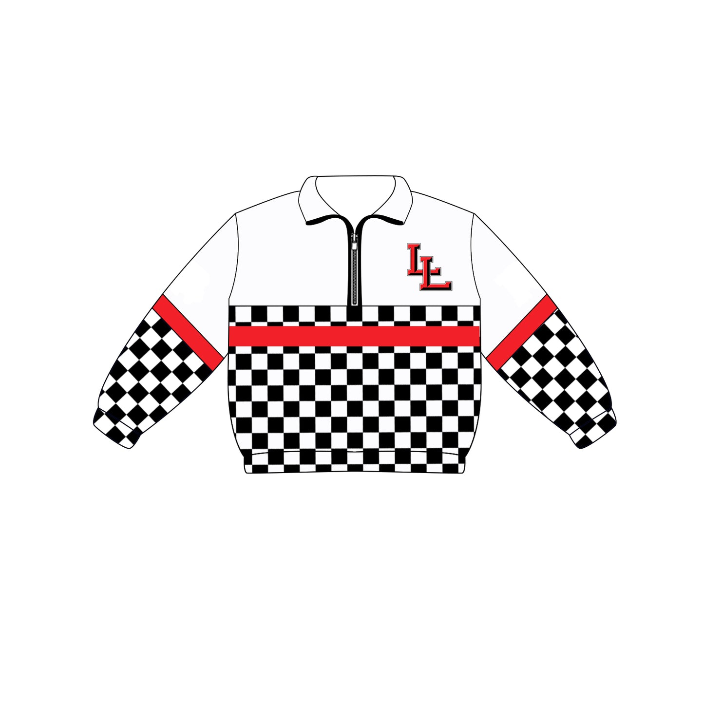 Custom moq 5 mix size milk silk summer teams Adult And Kids Long Sleeve White Checked Tee Shirts Zip Pullovers Tops