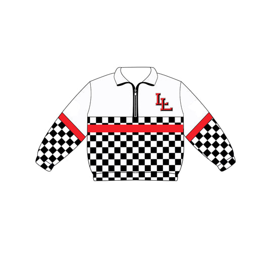 Custom moq 5 mix size milk silk summer teams Adult And Kids Long Sleeve White Checked Tee Shirts Zip Pullovers Tops