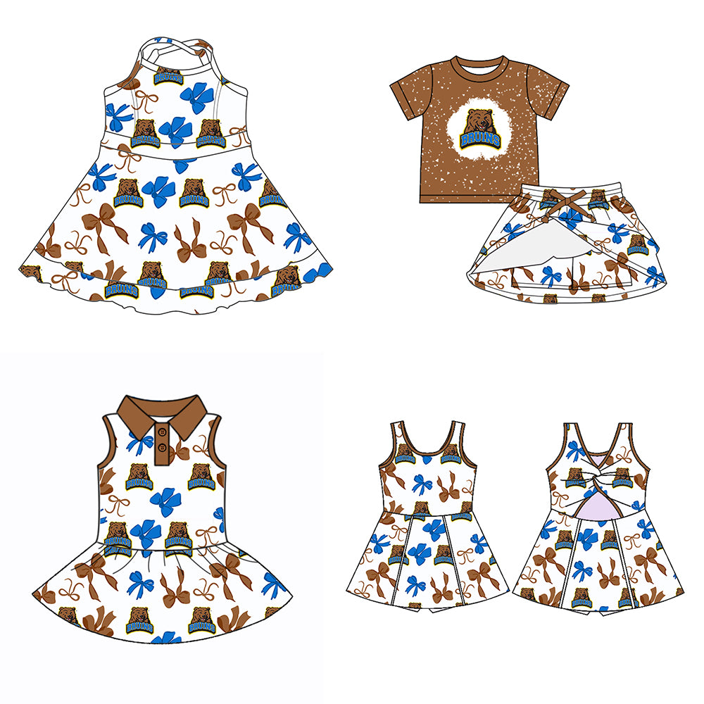 Custom moq 5 mix sizes summer teams baby girls clothes team short sleeve skirts shorts sets dress 1 and dress 2 and dress 3 and dress 4-25.5.26