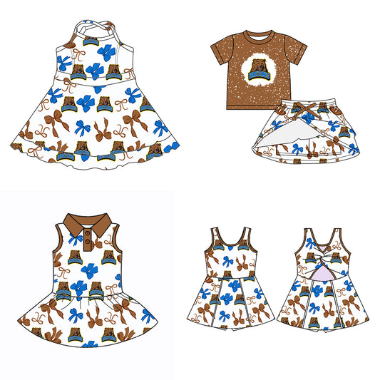 Custom moq 5 mix sizes summer teams baby girls clothes team short sleeve skirts shorts sets dress 1 and dress 2 and dress 3 and dress 4-25.5.26