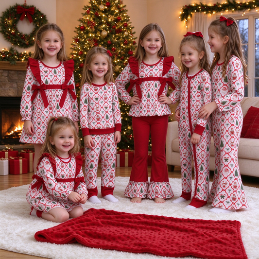 RTS Sibling baby girls clothes Christmas long Sleeve pants sets 3 and dress and rompers 2 and top and blanket