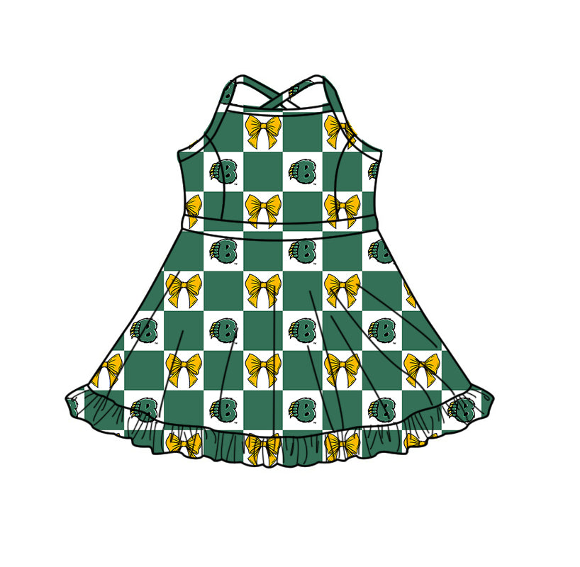 Custom moq 5 mix size milk silk summer teams Green Checked Bows Baby Girl Sleeveless Top Skirt Short Set Dress And Shorts Yoga Outfit Boy's Top Shorts Set Romper