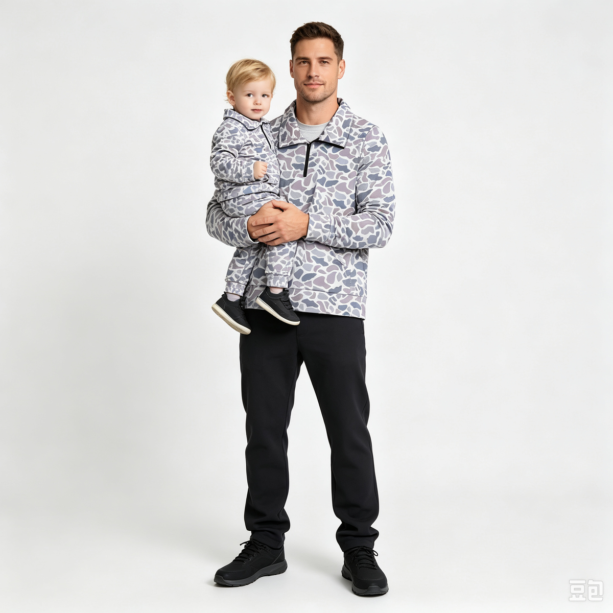 RTS NO MOQ Sibling milk silk Adult To Match Kids Grey Camo Quarter Zip Long Sleeve Pullover Top