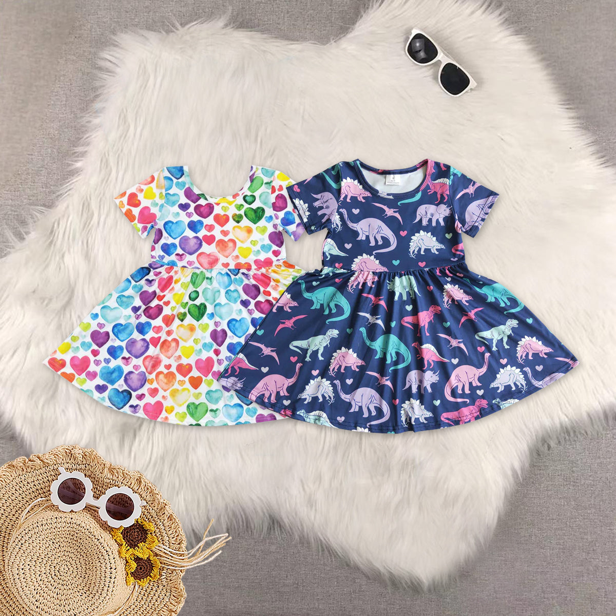 RTS NO MOQ Sibling Baby girl clothes short-sleeved dresses