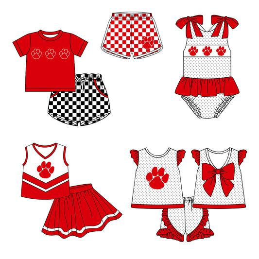 Custom moq 5 mix size milk silk summer teams Boy's Short Sleeved Red  Top Plaid Shorts Set Girl's Short-Sleeved Set with Matching Swimsuits Adult Shorts