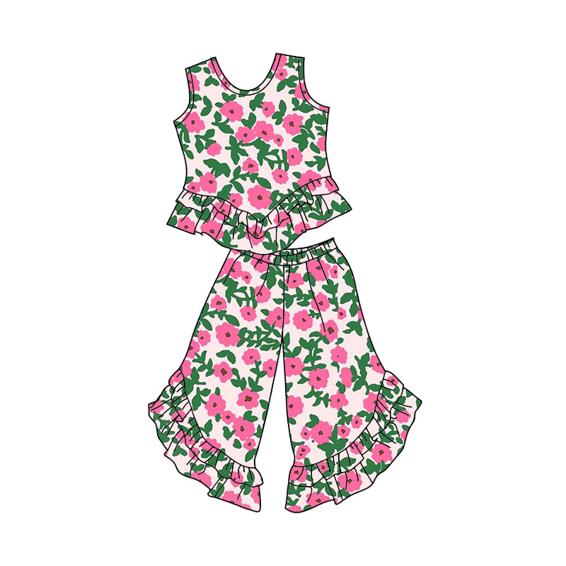 10.24 custom each style moq 5eta 4-6week baby girls clothes floral sleeveless pants sets
