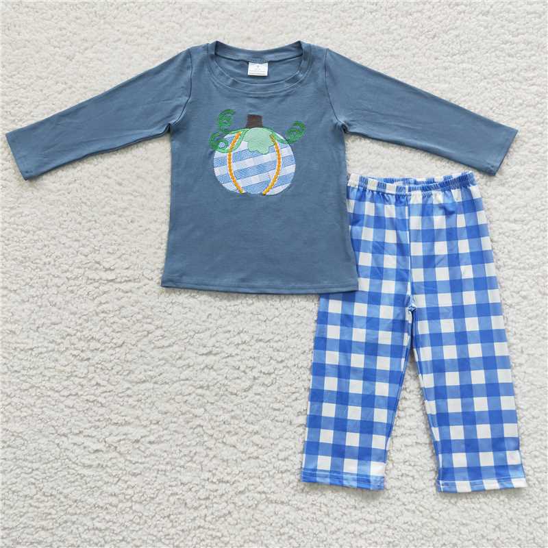 RTS Embroidered Pumpkin Matching Long Sleeve Pants Set