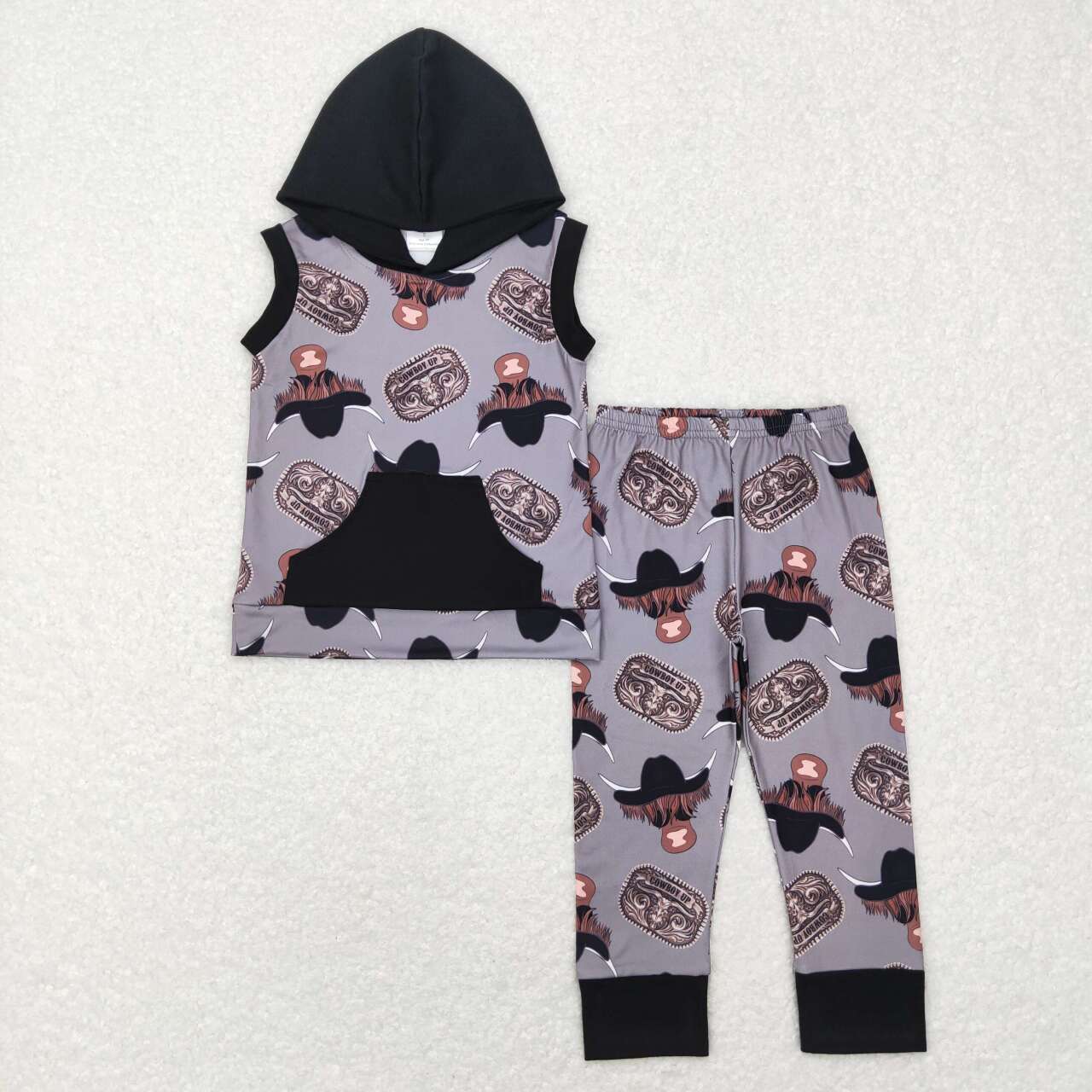 RTS NO MOQ ETA 5/7days Arrived BSPO0069 Boys Alpine Gray Hooded Pocket Sleeveless Pants Suit