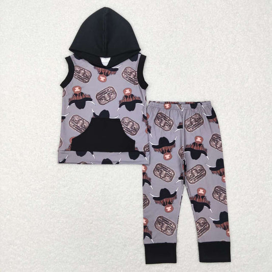RTS NO MOQ ETA 5/7days Arrived BSPO0069 Boys Alpine Gray Hooded Pocket Sleeveless Pants Suit