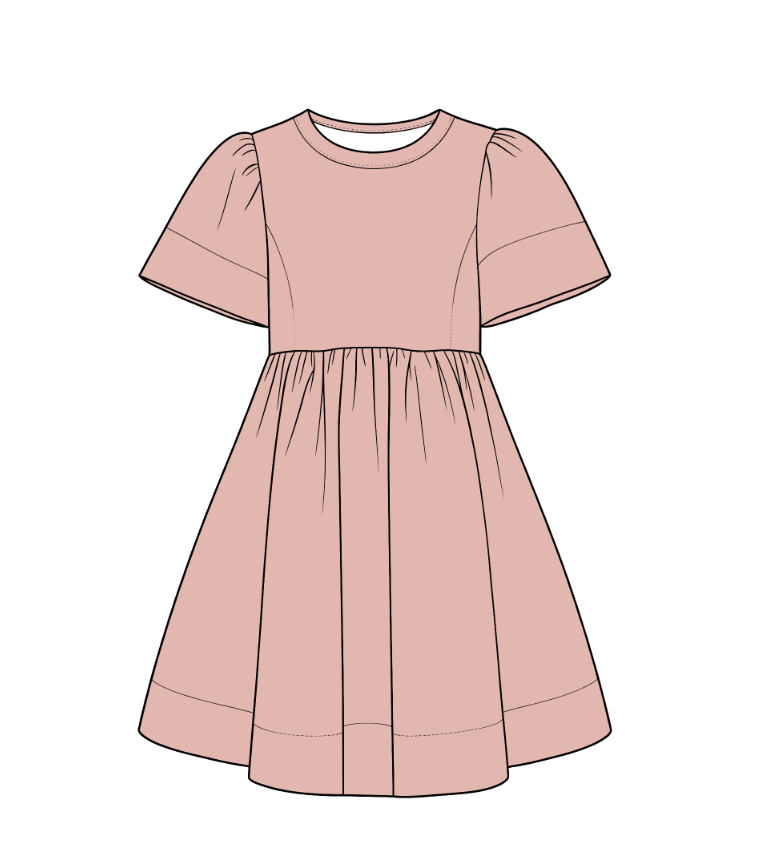 custom moq 5 mix size cotton Baby Girls Solid Short Sleeve Round Neck Gathered Waist Swing Dress
