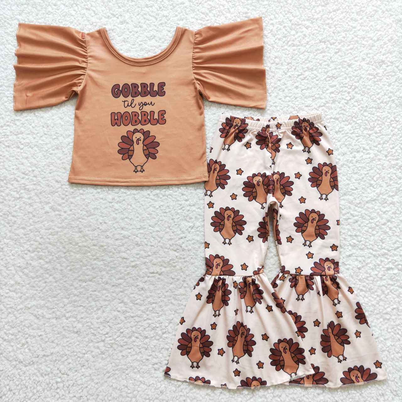 RTS NO MOQ（In Stock ) GSPO0702 gobble wobble turkey light brown lace short-sleeved trousers suit