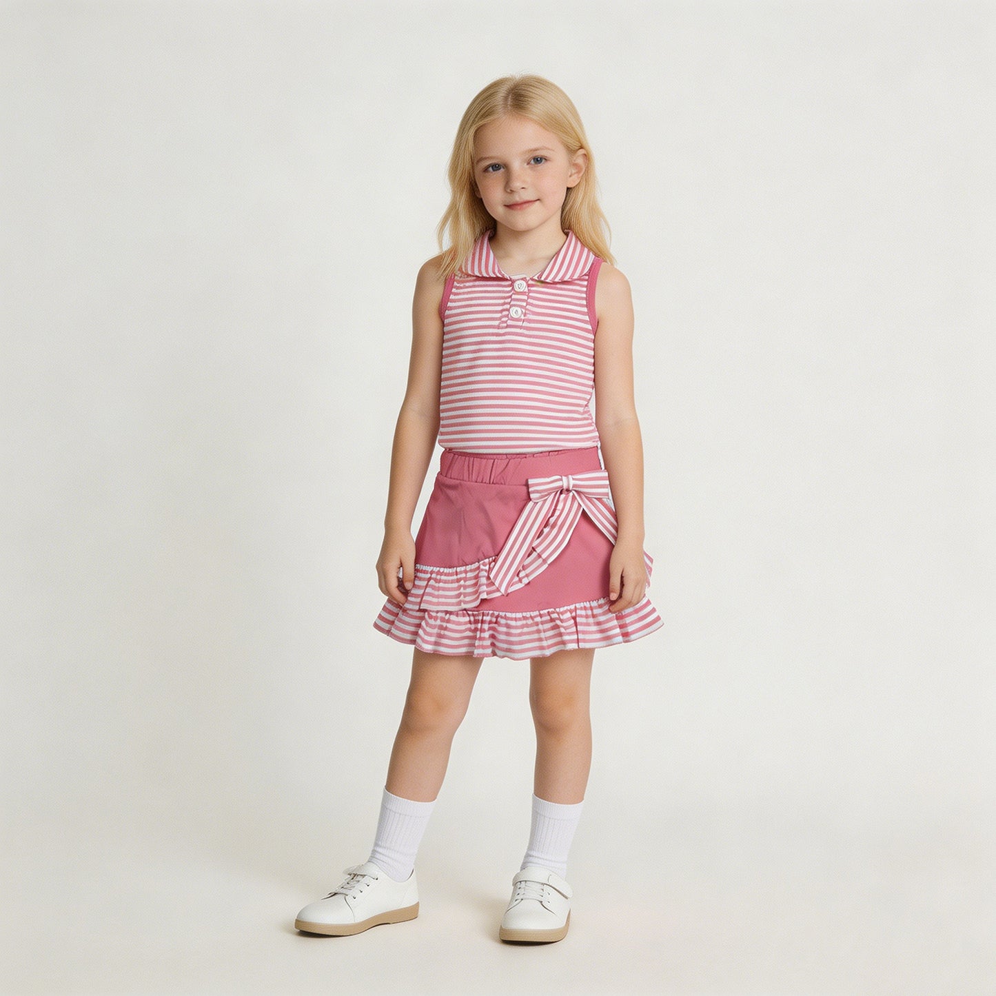 RTS NO MOQ yoga fabric GSD3408 Baby Girls Cute Pink Stripe Button Vest Skirt Shorts Active Wear