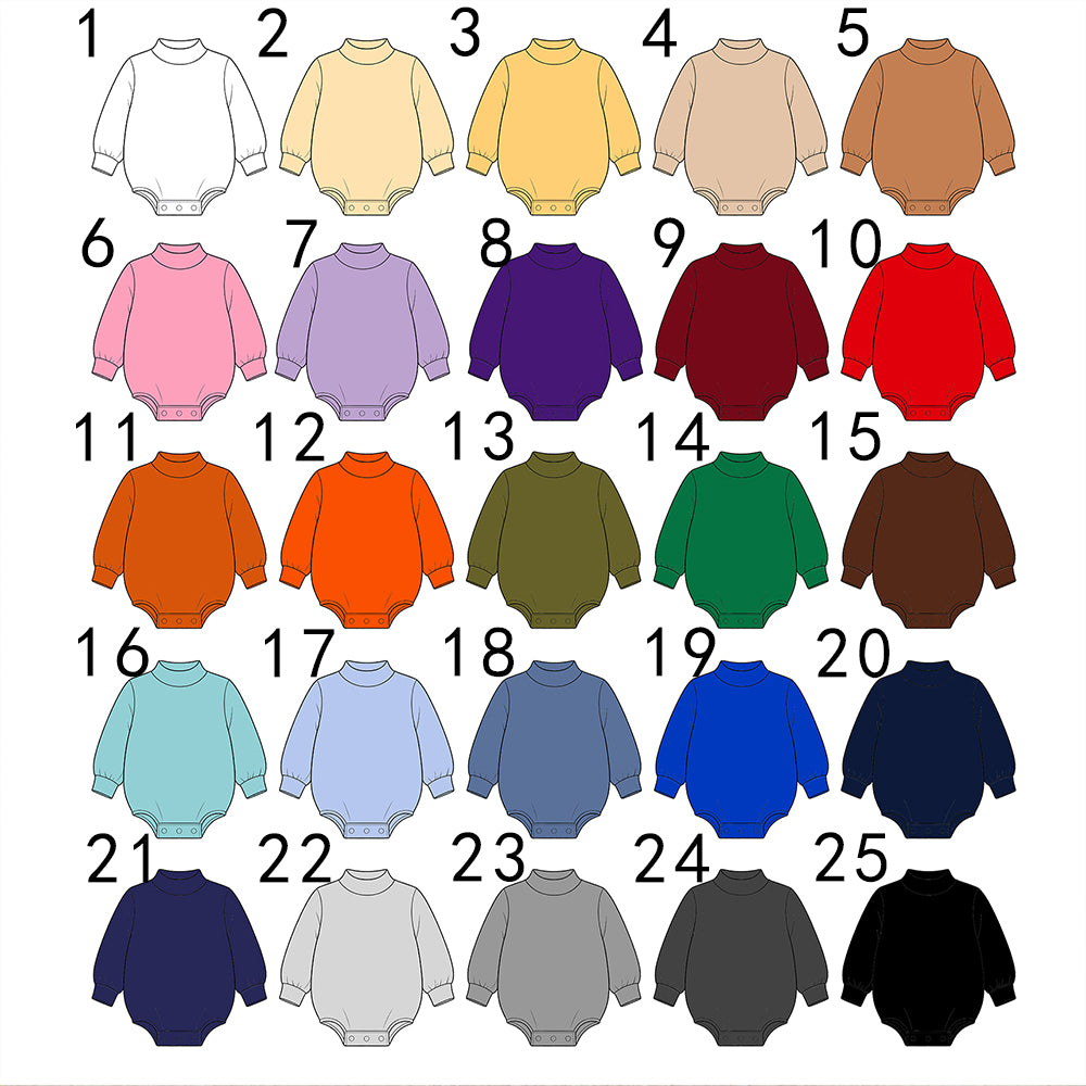 custom moq 5 mix size High Neck Baby Kids Solid Mock Neck Long Sleeve Bubble Romper