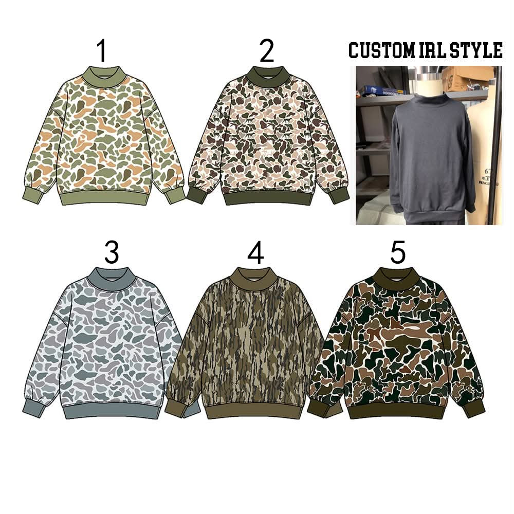 pre order no moq High Neck Baby Kids Camo Print  Long Sleeve Pullover Sweatshirt Casual Top