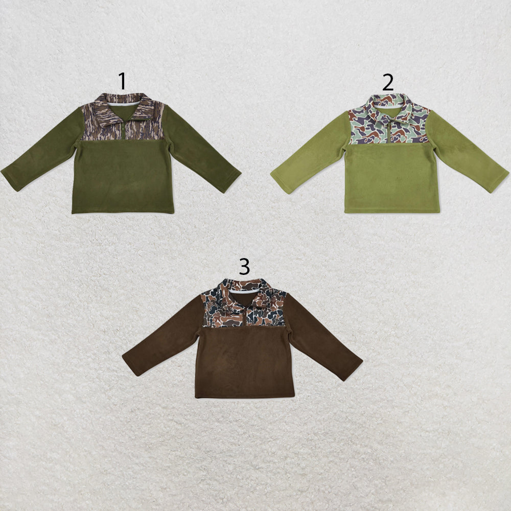 RTS NO MOQ Sibling Fleece Baby Boys Camo Zipper Pullover Tops Fall Winter Warm Long Sleeve Shirts