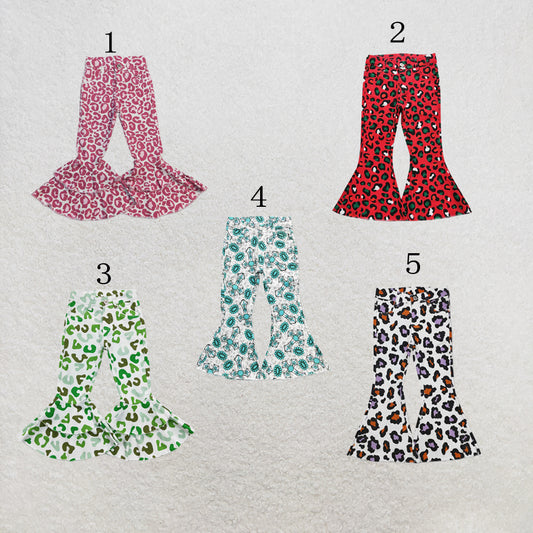 RTS NO MOQ Sibling milk silk  Baby Girls Leopard Camo Bell Bottom Denim Pants Jeans