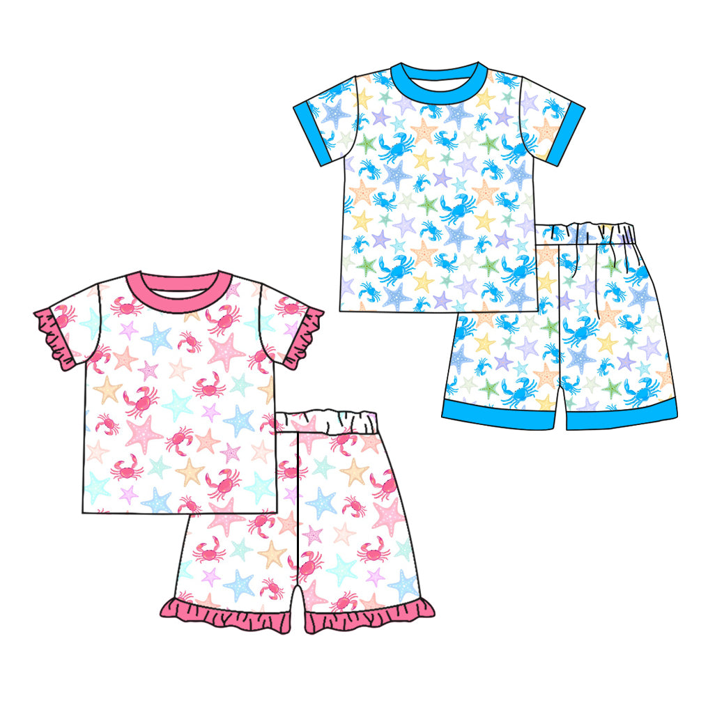 12.3 custom each style moq 5eta 4-6week Sibling Sister starfish crab baby girl short sleeve shorts fish sets 1 and easter sets 2 match design