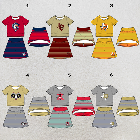 custom moq 5 mix size XY063001 Baby Girls Summer Short Sleeve Top Striped Skirt Set