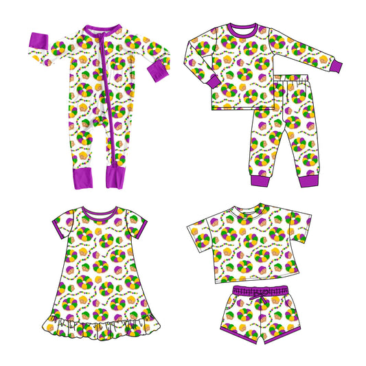 25.10.10 custom each style moq 5 eta 6-8week Sibling Sisters mardi gras baby girl long sleeve pants sets and shorts sets and dress and rompers match family design