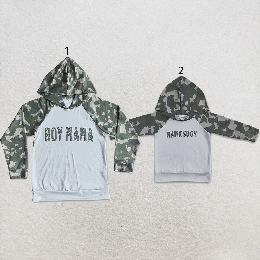 RTS NO MOQ milk silk Sibling Adult To Match Kids mama's boy camo print hooded shirt tops casual hoodie tops
