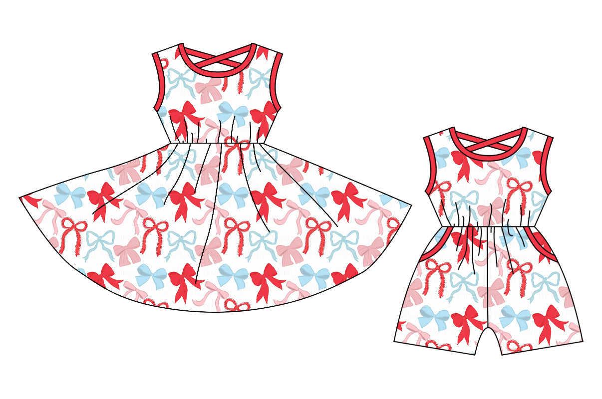 12.20 custom each style moq 5eta 4-6week Sibling Sister bow baby girl short sleeve shorts dress and jumpsuit match design
