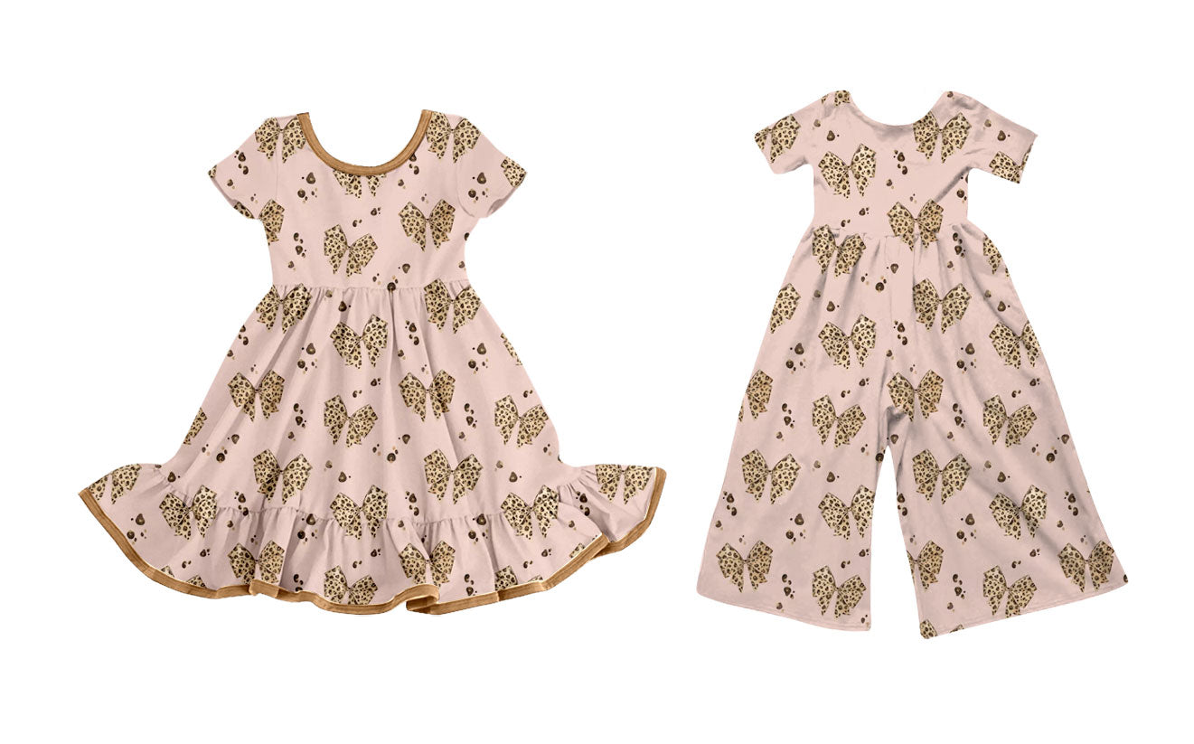 Custom moq 5 mix size Sibling Baby Girl's Short-Sleeved Dress with Bow Print Cute Jumpsuit