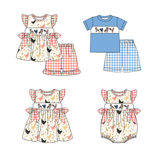 4.1 custom each style moq 5eta 4-6week Sibling Sister baby girl short sleeve shorts sets and sets 2 and girl romper and dress match design