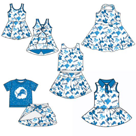 Custom moq 5 mix sizes summer teams baby girls clothes team sky blue short sleeve skirts shorts sets 1 and skirts sets 2 and and skirts sets 2 and dress 1 and dress 2 and dress 3 and dress 4-25.6.6