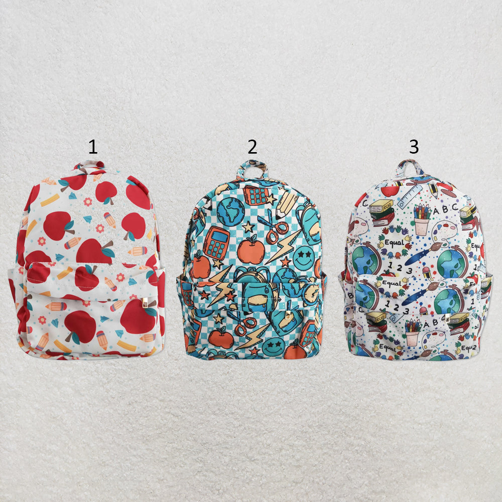 RTS NO MOQ Sibling milk silk Baby Kids Apple Pencil Print Strap Zip Back To School Daily Backpack Bag