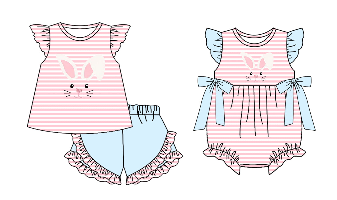 25.12.22 custom each style moq 5 eta 6-8week Sibling Sister bunny baby girl short sleeve shorts sets and romper match design