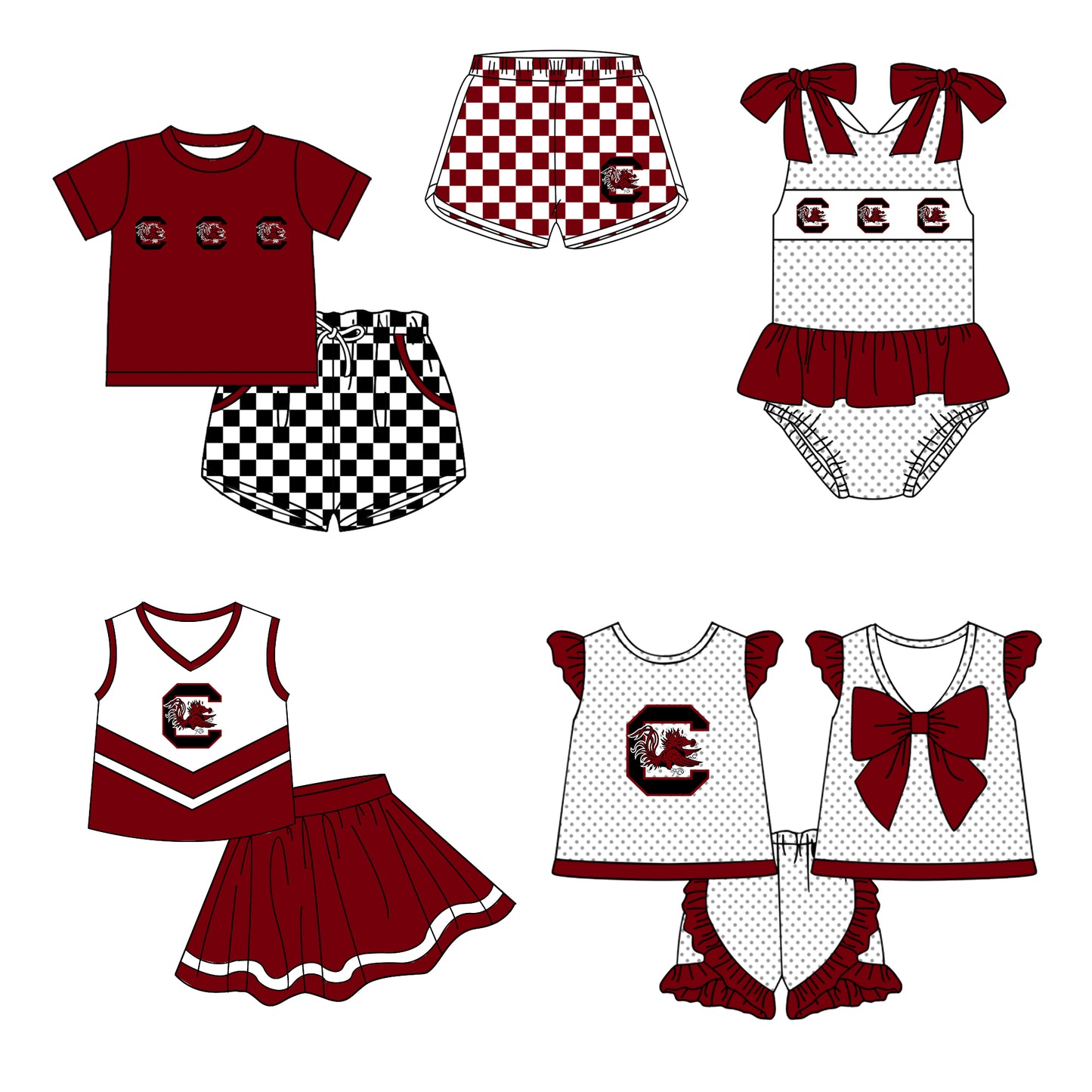 Custom moq 5 mix size milk silk summer teams Boy's Short Sleeved Dark Red Top Plaid Shorts Set Girl's Short-Sleeved Set with Matching Swimsuits Adult Shorts