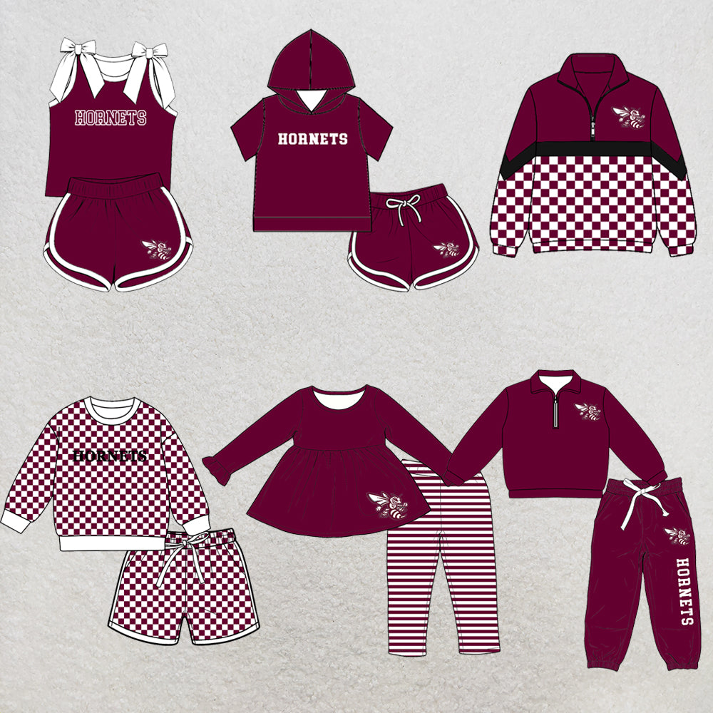 custom moq 5 mix size XY070401 Baby Kids Dark Red Top And Pants Casual Fashion Outfit Set
