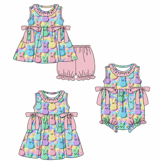 26.1.19 custom each style moq 5 eta 6-8week Sibling Sister bunny baby short sleeve shorts sets and romper and dress match design