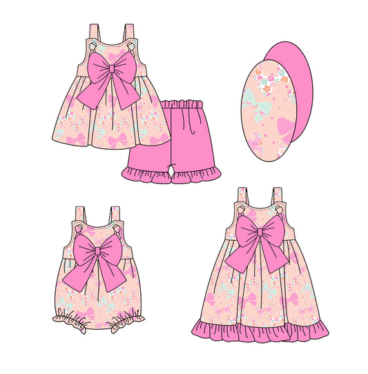25.12.9 custom each style moq 5 eta 6-8week Sibling Sister bow baby short sleeve shorts sets and romper and dress match design