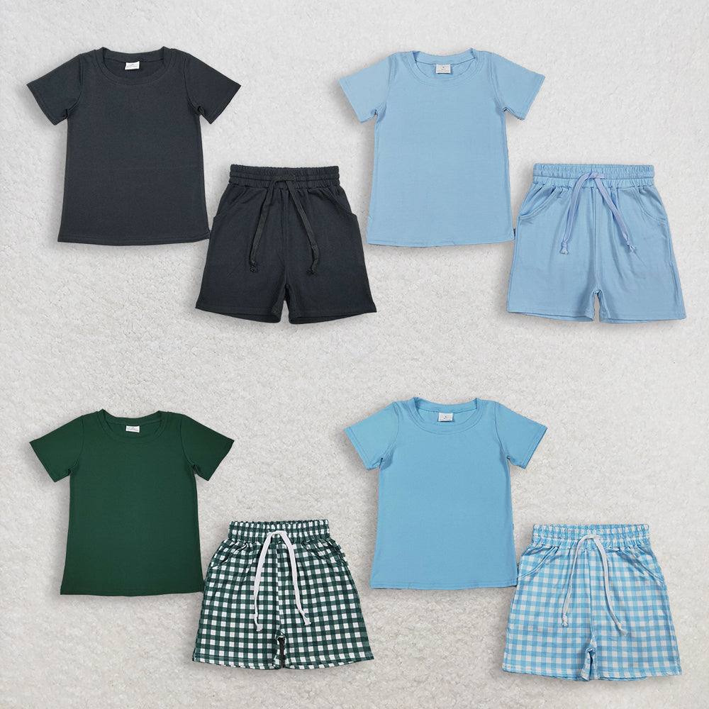RTS NO MOQ Sibling Baby Boys Short Sleeve Shirt Top with Pockets And Shorts Clothing Set Outfit Baby Boy Clothes Set