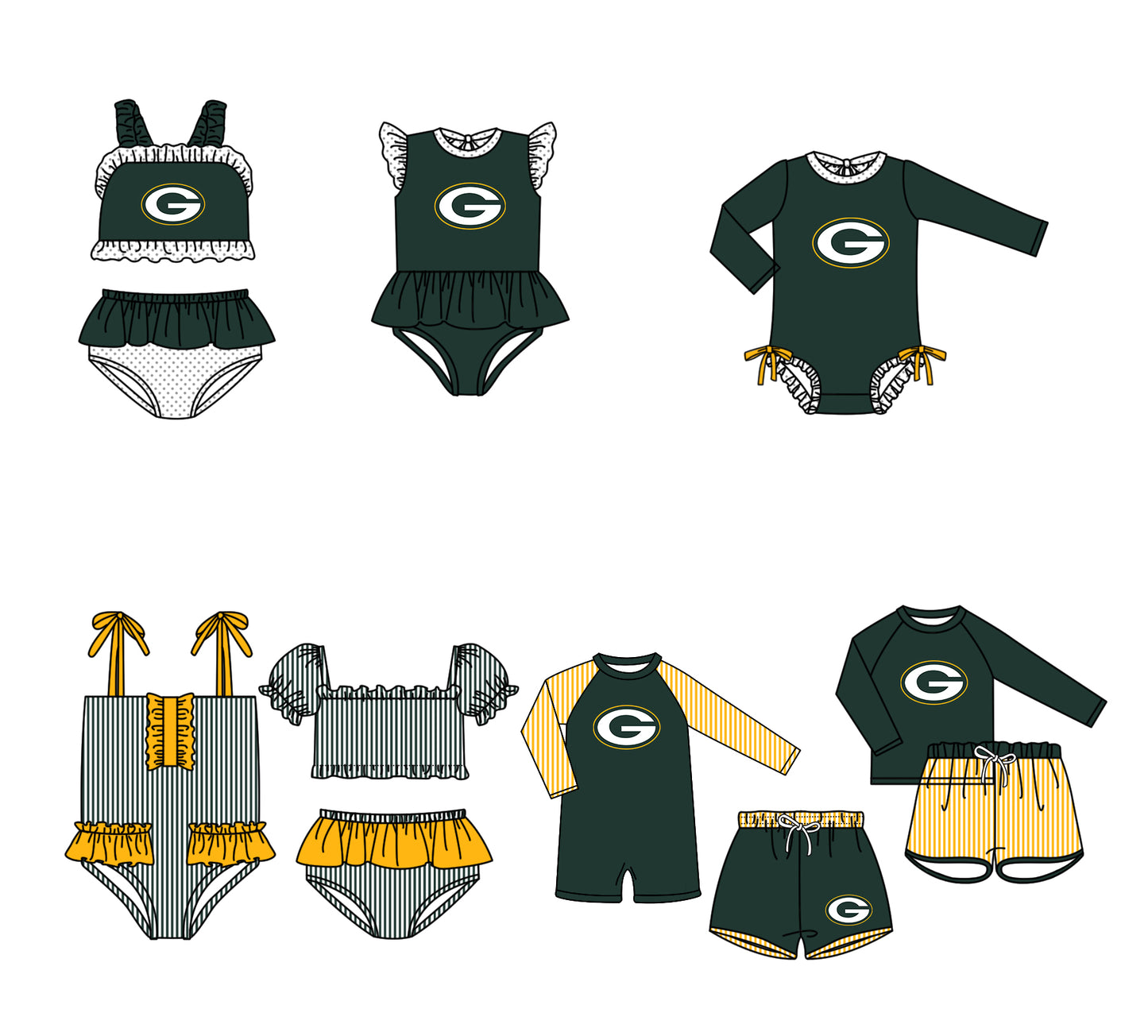 Custom moq 5 mix size milk silk summer teams baby girl boys clothes Dark Green Two-Piece Swimsuit Set One Piece Swimsuits boy swim trunks