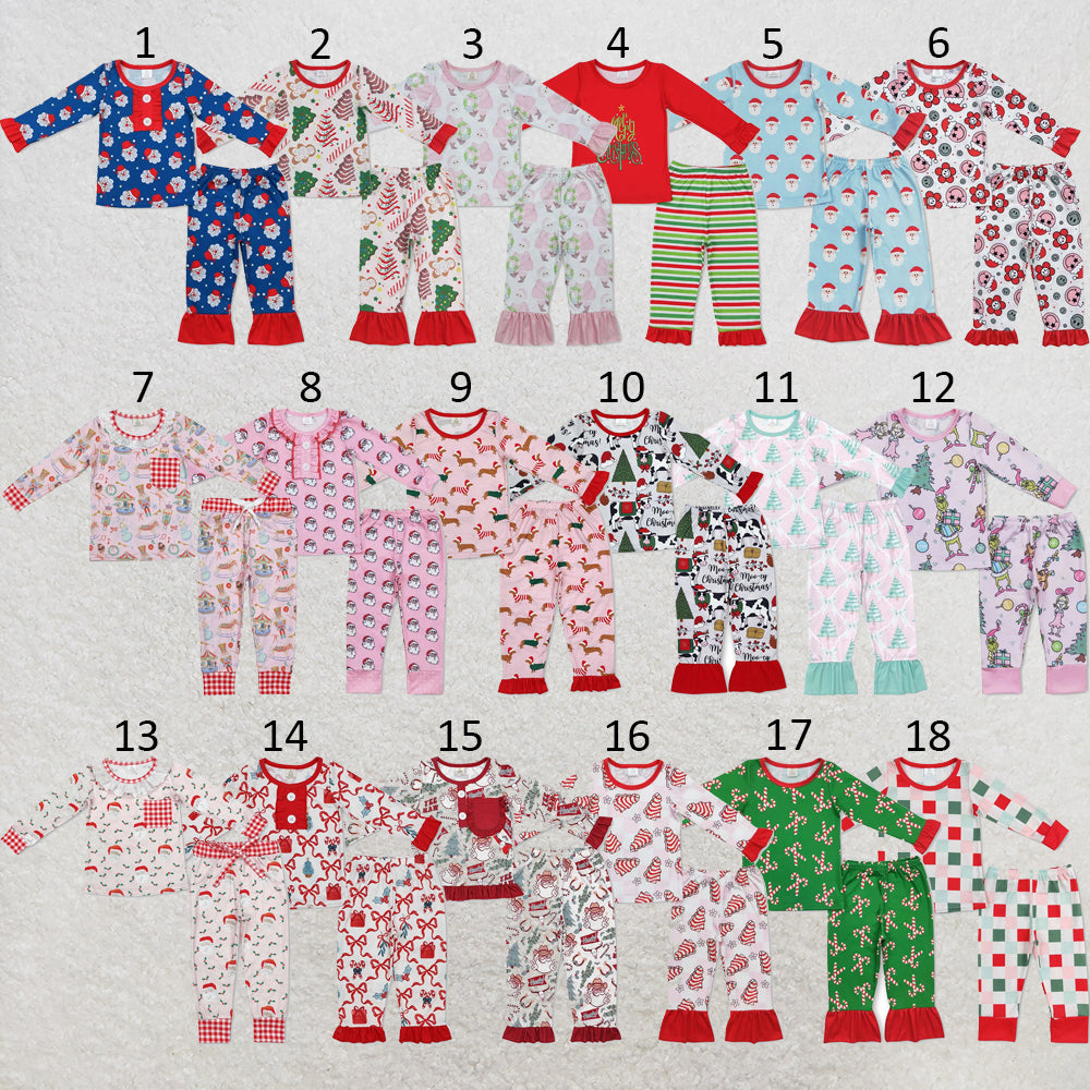 RTS NO MOQ Sibling milk silk Baby Girls Cute Christmas Candy Cane Print Top Pants Bamboo Fiber Pajamas Clothes Set