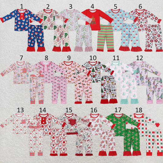 RTS NO MOQ Sibling milk silk Baby Girls Cute Christmas Candy Cane Print Top Pants Bamboo Fiber Pajamas Clothes Set
