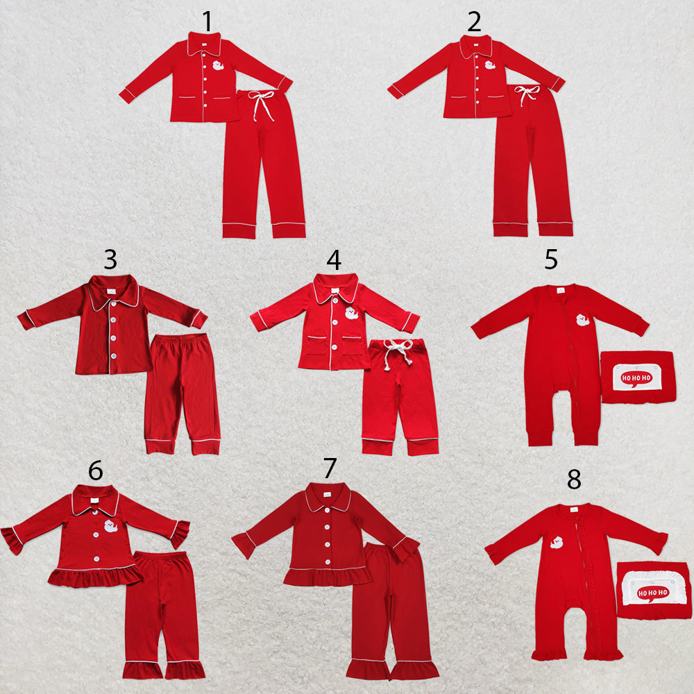 RTS NO MOQ Sibling milk silk Adult And Kids Christmas Santa Red Color Print Pocket Top Pajamas Sets Rompers Sleepwear Outfit