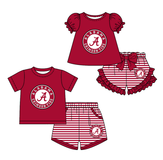 Custom moq 5 mix size milk silk summer teams red Baby Girl Boy Short-Sleeved Shorts Set Toddler Kids Clothing Set