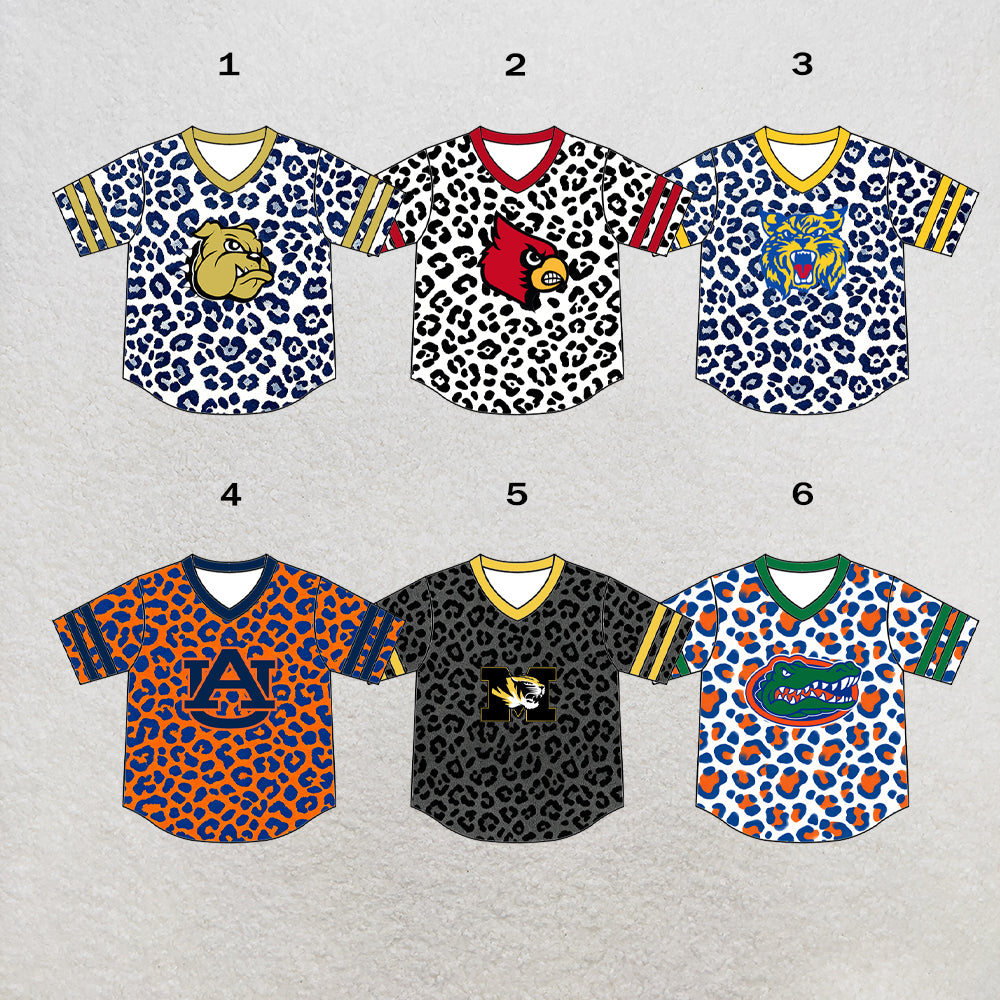 Custom moq 5 mix size summer teams Baby Boys Black Leopard Team Short Sleeve T Shirts Tops