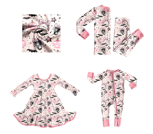 25.8.8 custom each style moq 5eta 4-6week Sibling Sisters pumpkin cow head bow baby girl long sleeve pants sets and dress and rompers match family design