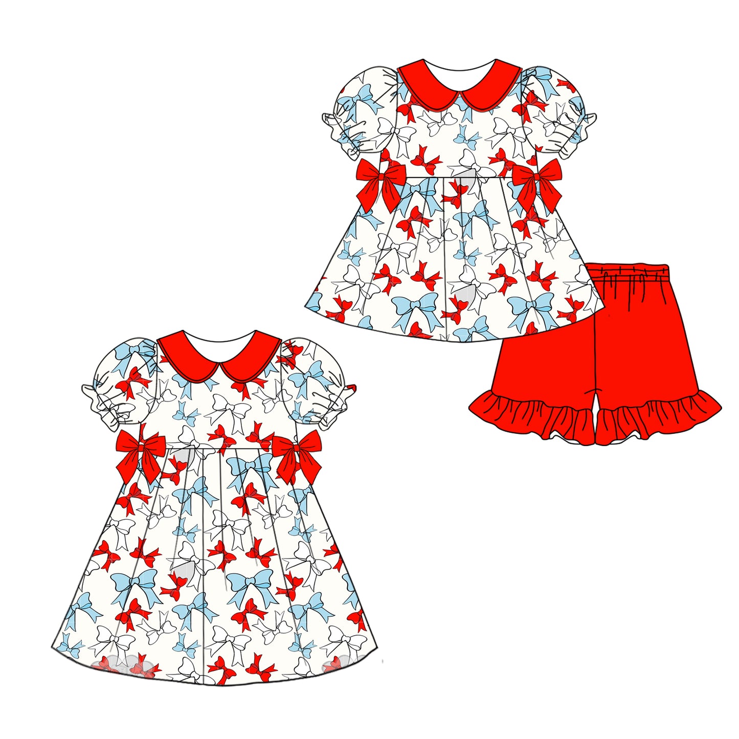 25.12.30 custom each style moq 5 eta 6-8week Sibling Sister bow baby short sleeve shorts sets and dress match design