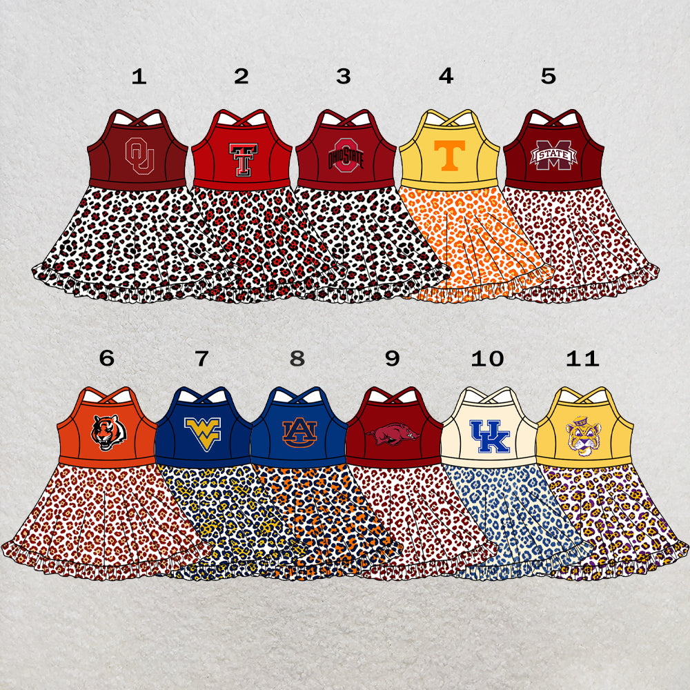 Custom moq 5 mix size summer teams Baby Girls Strap Leopard Print Yoga Active Skort Dress