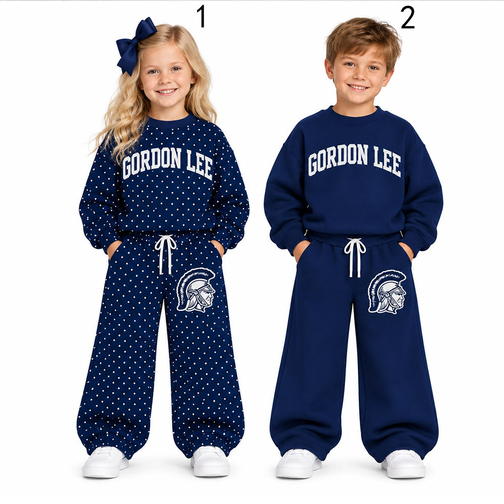 custom moq 5 mix size VICTORIA0104 High Neck Baby Kids Long Sleeve Crew Neck Sweatshirt With Pockets Wide Leg Pants Team Outfit