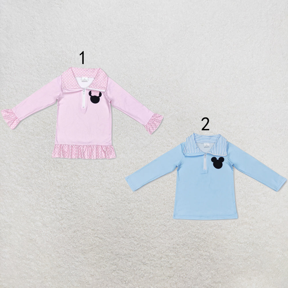 RTS NO MOQ Sibling milk silk Cute Clothes Baby Girls And Boys Zip Front Long Sleeve Tee Shirts