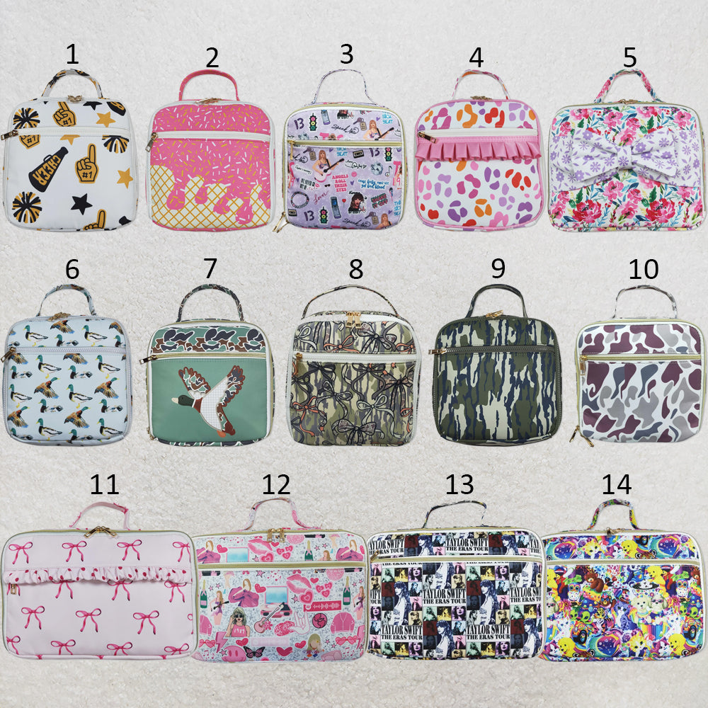 RTS NO MOQ Sibling milk silk Baby Kids Floral Bow Print Thermal Lunch Bags Boxes