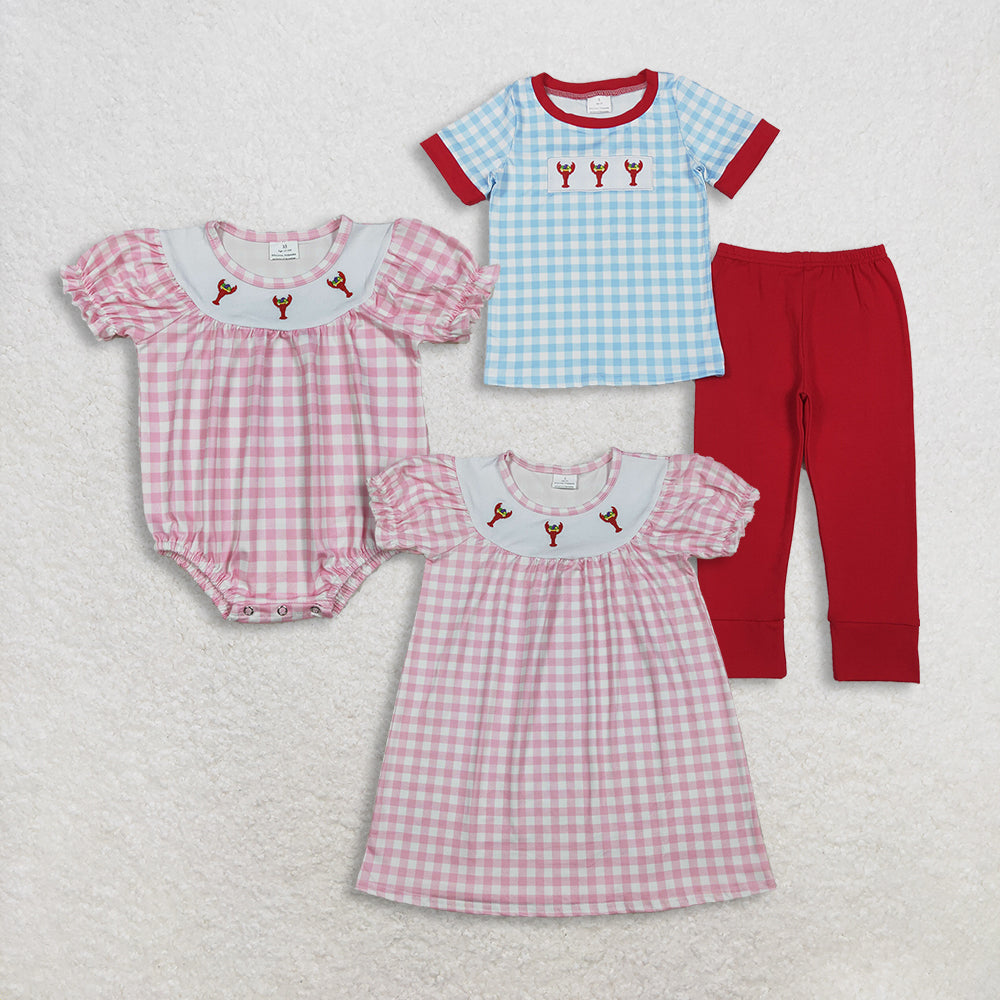 RTS NO MOQ Sibling baby girl boy clothes embroidery mardi gras short sleeve pants sets and romper & dress