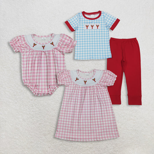 RTS NO MOQ Sibling baby girl boy clothes embroidery mardi gras short sleeve pants sets and romper & dress