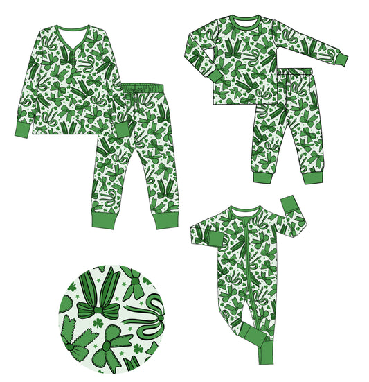 25.9.11 custom each style moq 5eta 4-6week Sibling Sister bow green baby long sleeve pants sets and romper and adult set match design